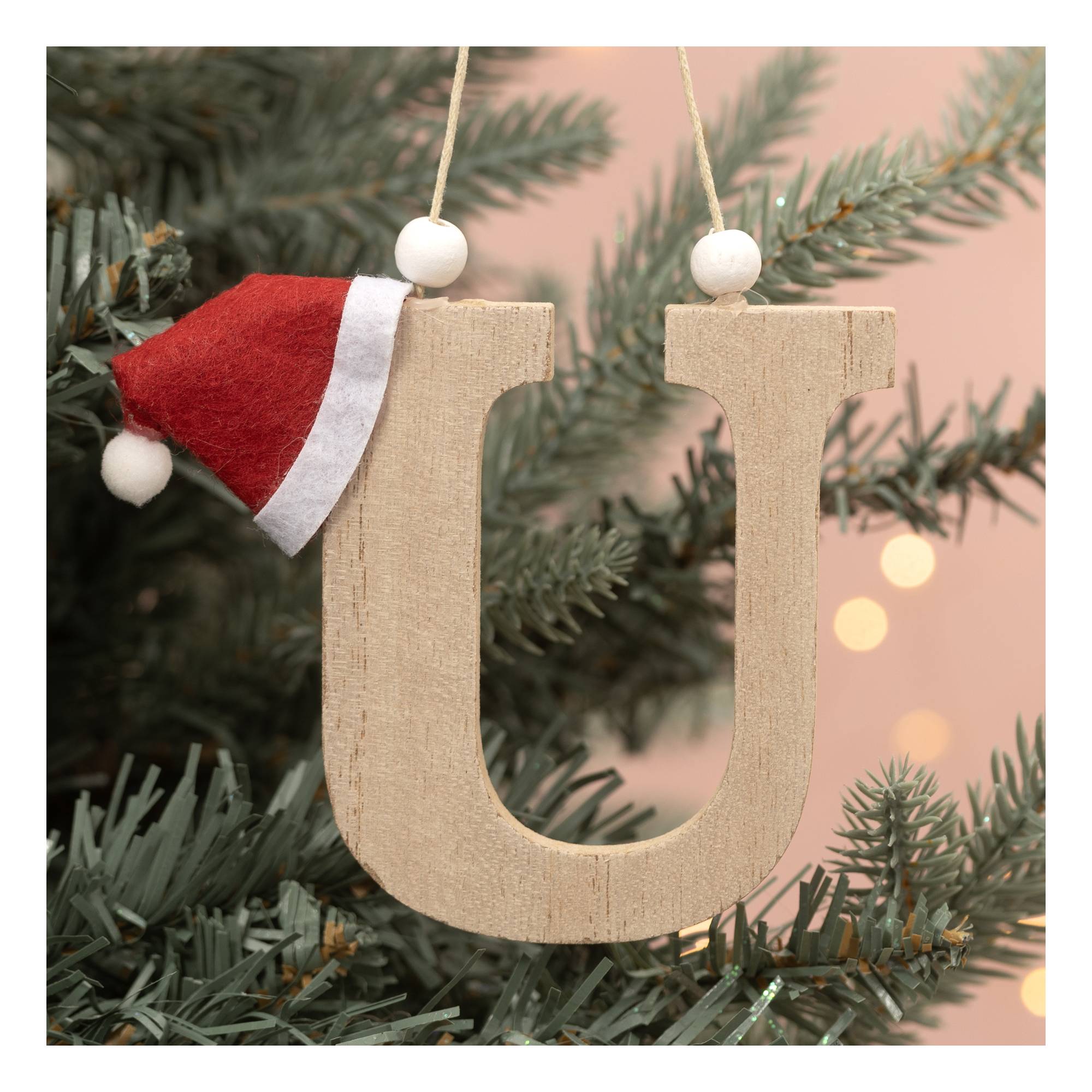 Hanging Wooden Christmas Letter U 9cm