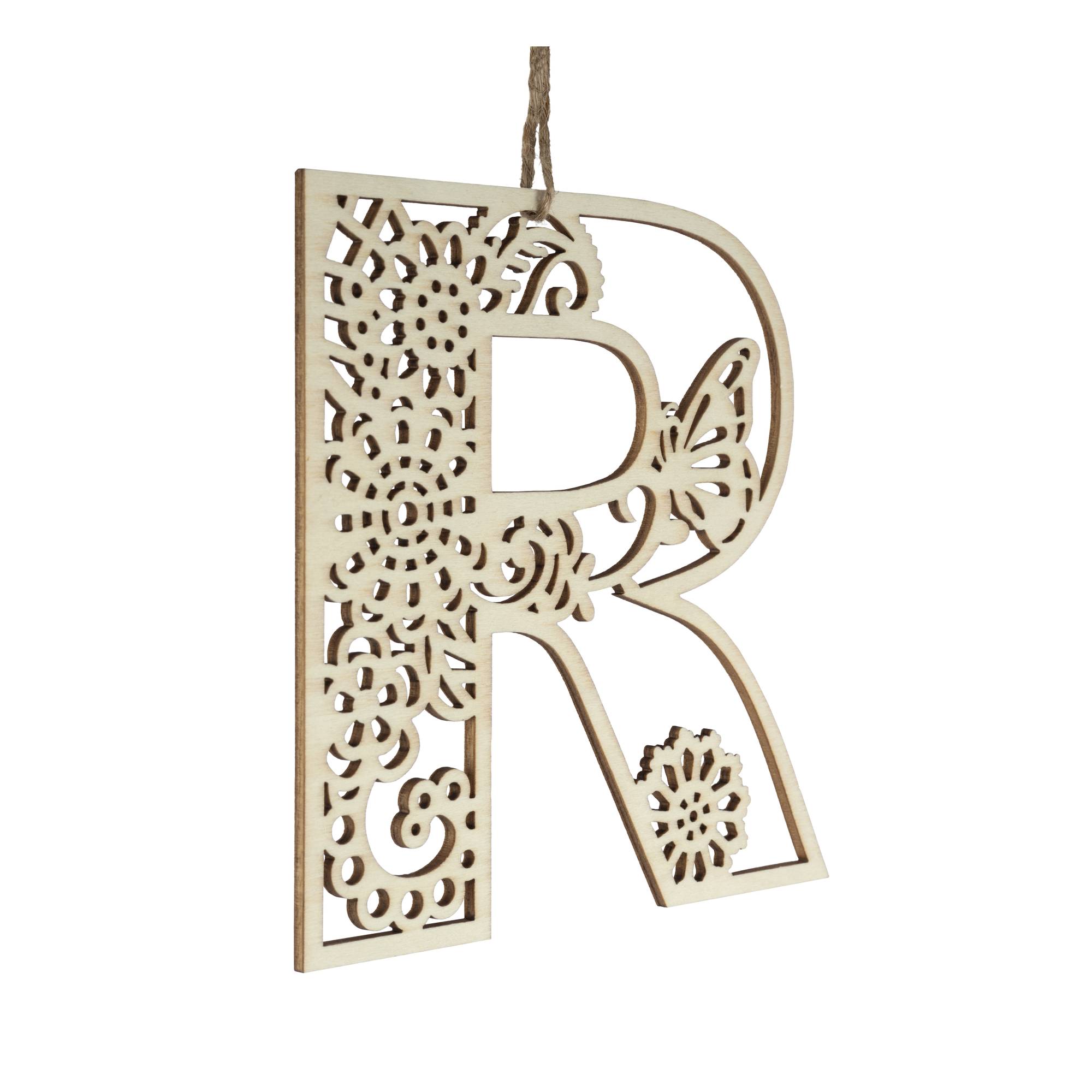 Wooden Filigree Hanging Letter R 12cm