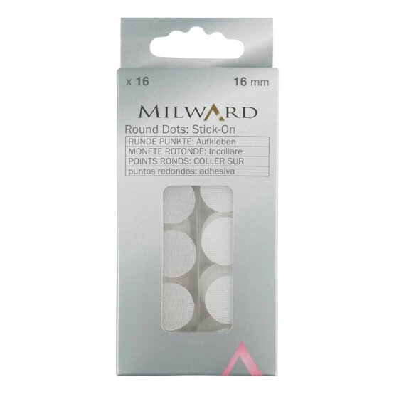 Milward White Stick-On Hoop and Loop Round Dots 16mm 16 Pack