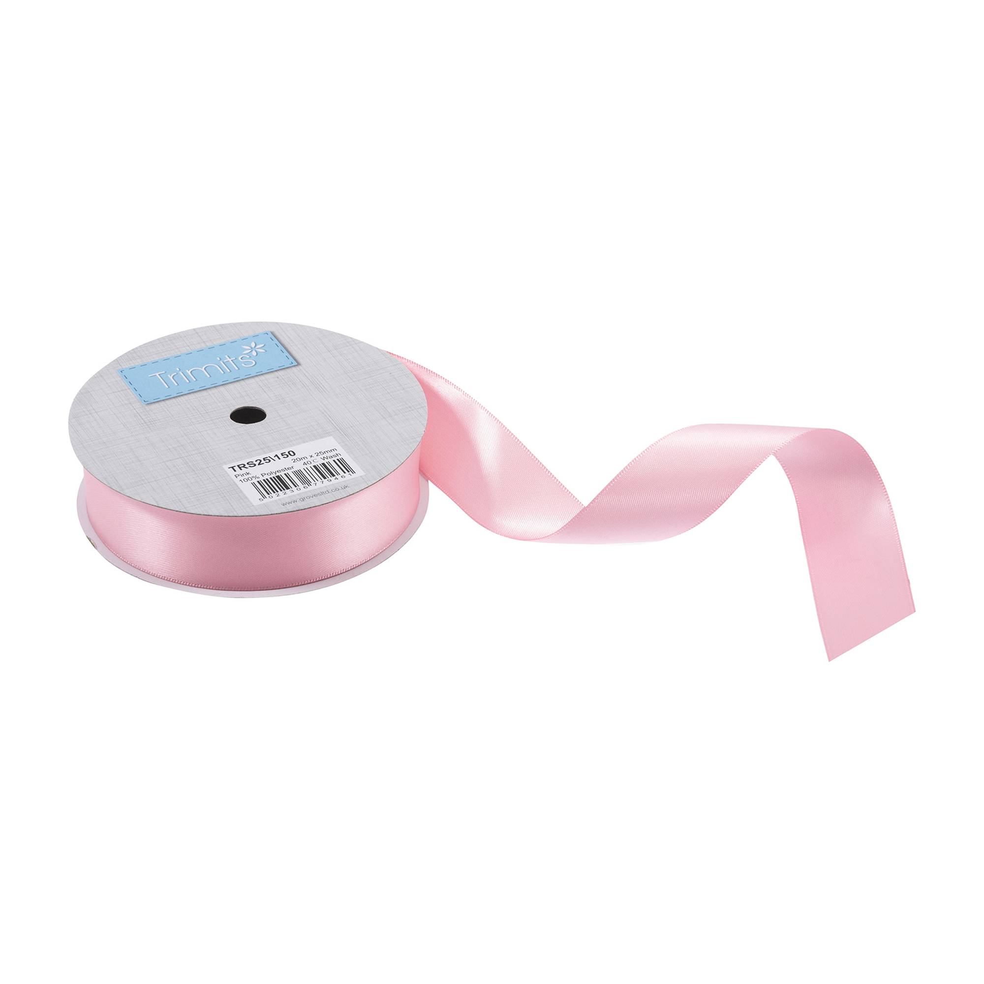 Trimits Pink Double-Faced Satin Ribbon by the Metre 25mm