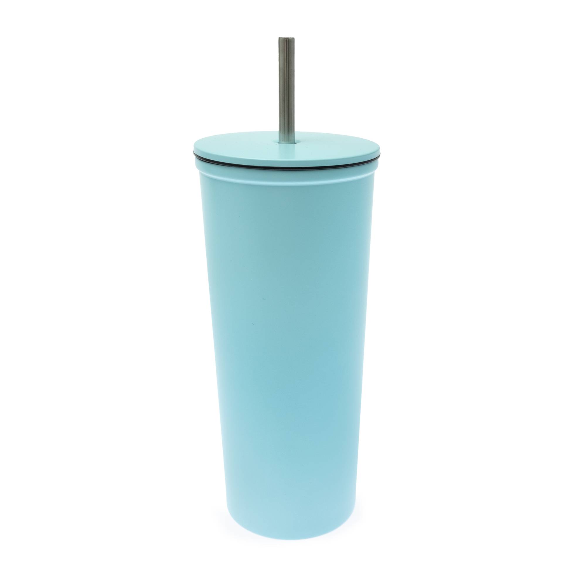 Blue Metal Cup with Straw