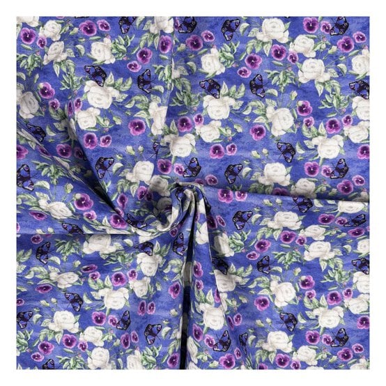 Woodland Wonders Purple Rose and Pansy Cotton Fabric by the Metre