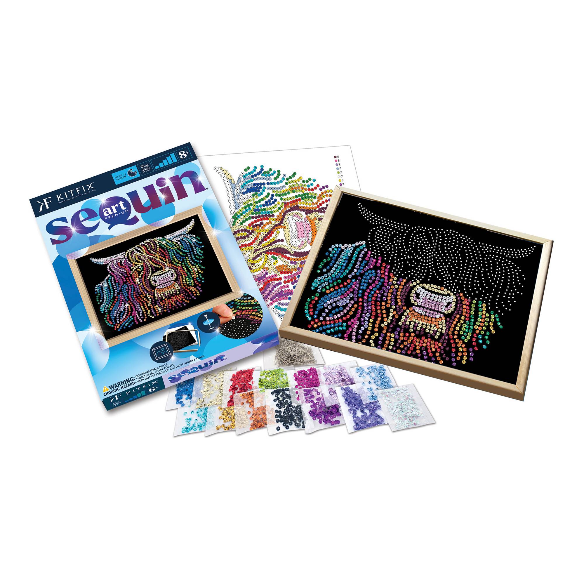 Kitfix Highland Cow Sequin Art Blue Premium Kit