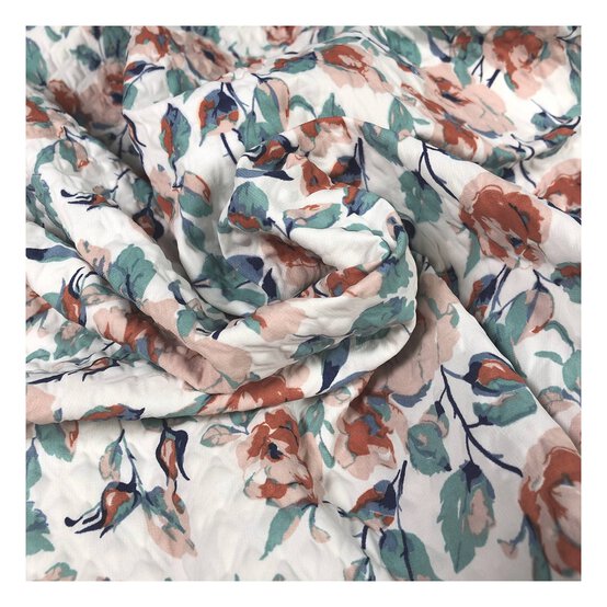 Cream Soft Pleat Floral Fabric by the Metre