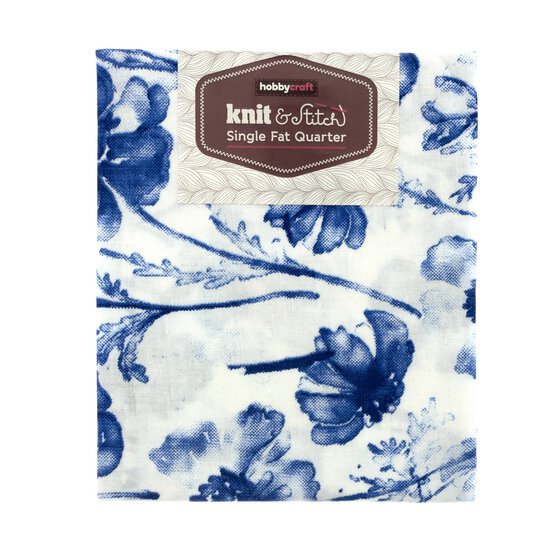 Blue Watercolour Floral Single Cotton Fat Quarter
