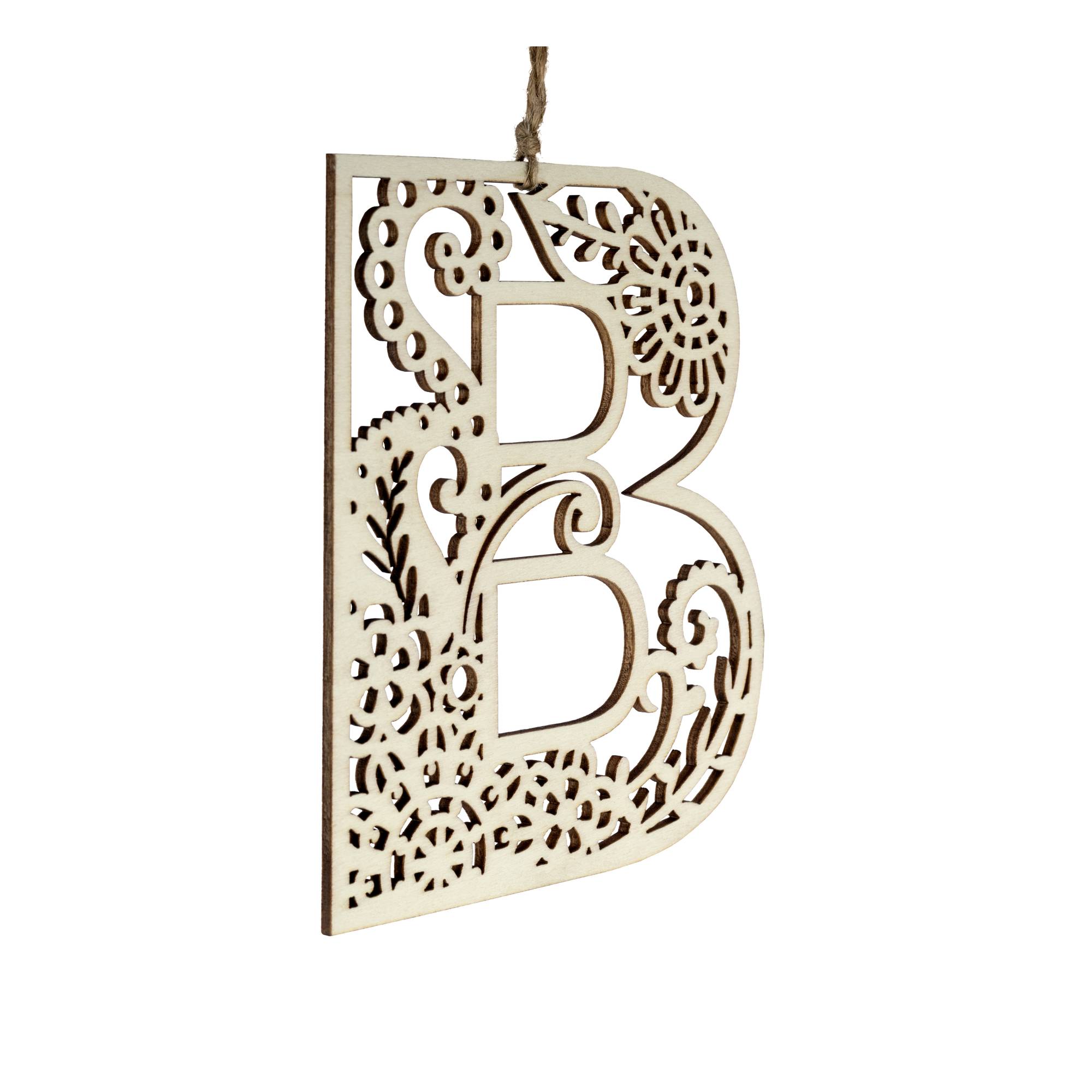 Wooden Filigree Hanging Letter B 12cm