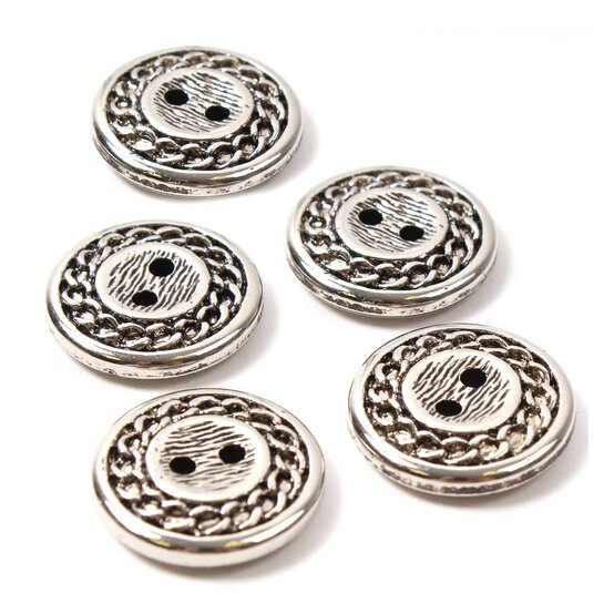 Hemline Silver Metal Patterened Button 5 Pack