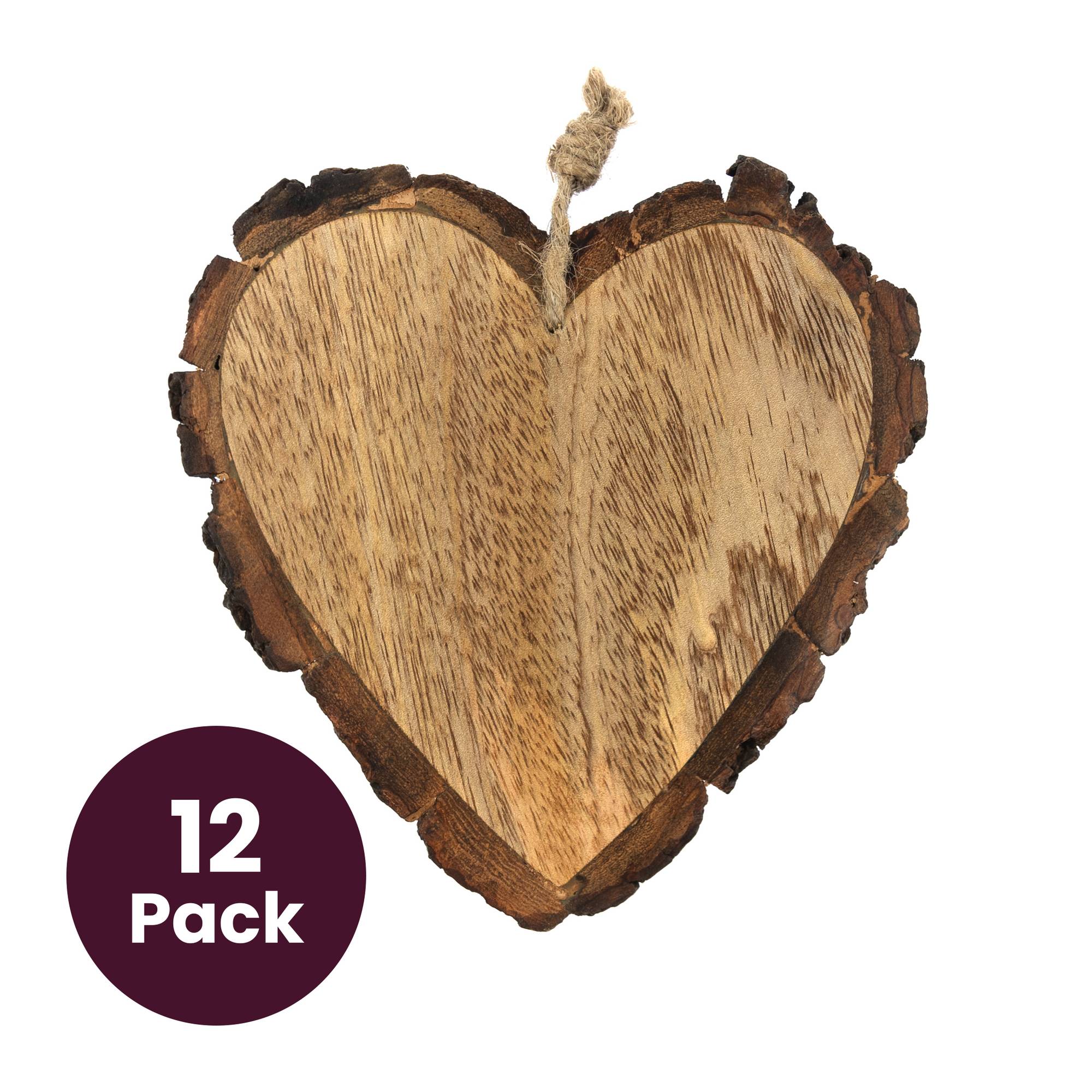 Hanging Wooden Heart Slice 12 Pack Bundle