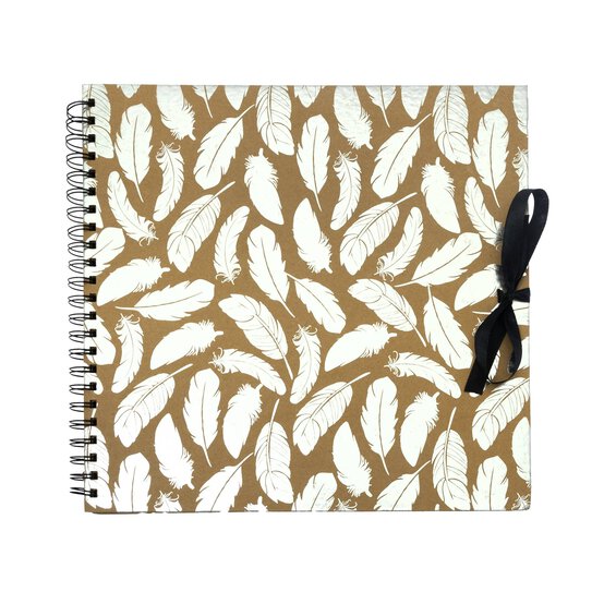 Spiral Bound Foil Silver Feather Scrapbook 12 x 12 Inches