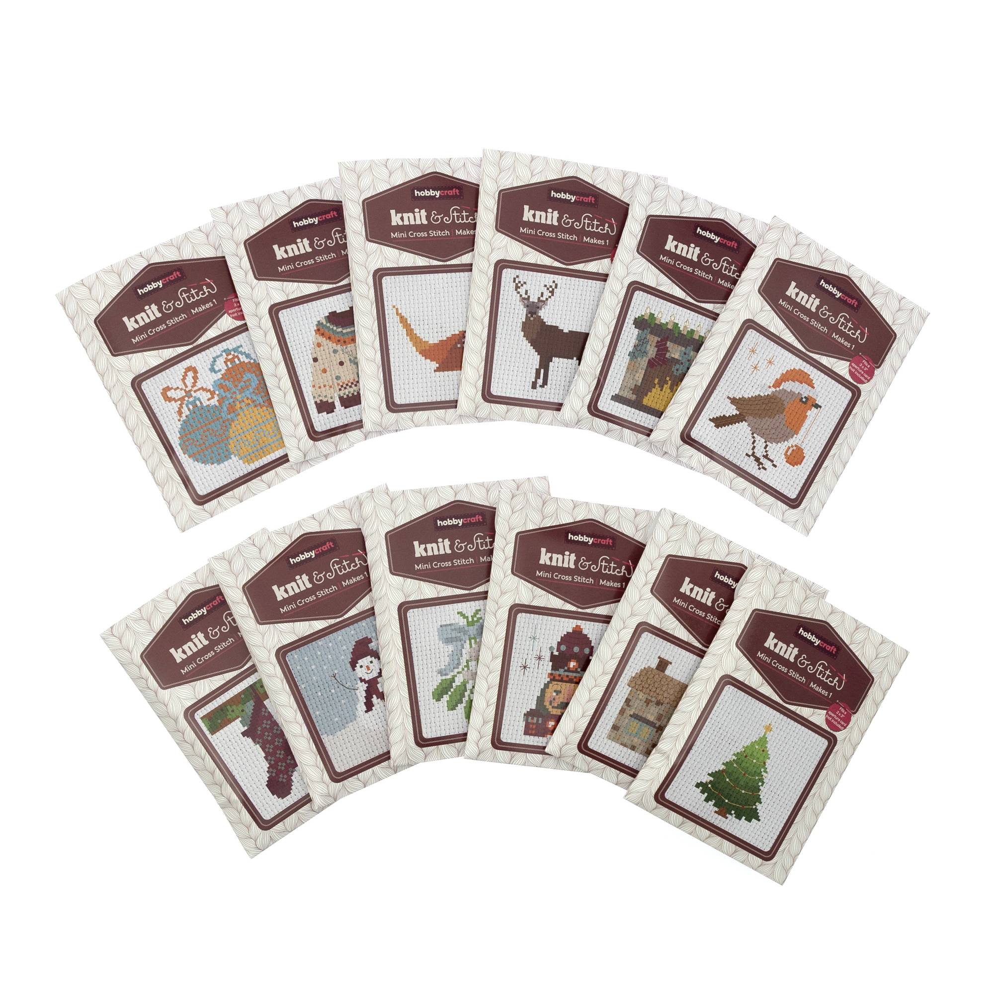 Christmas Winter Cottage Mini Cross Stitch Kit 12 Pack