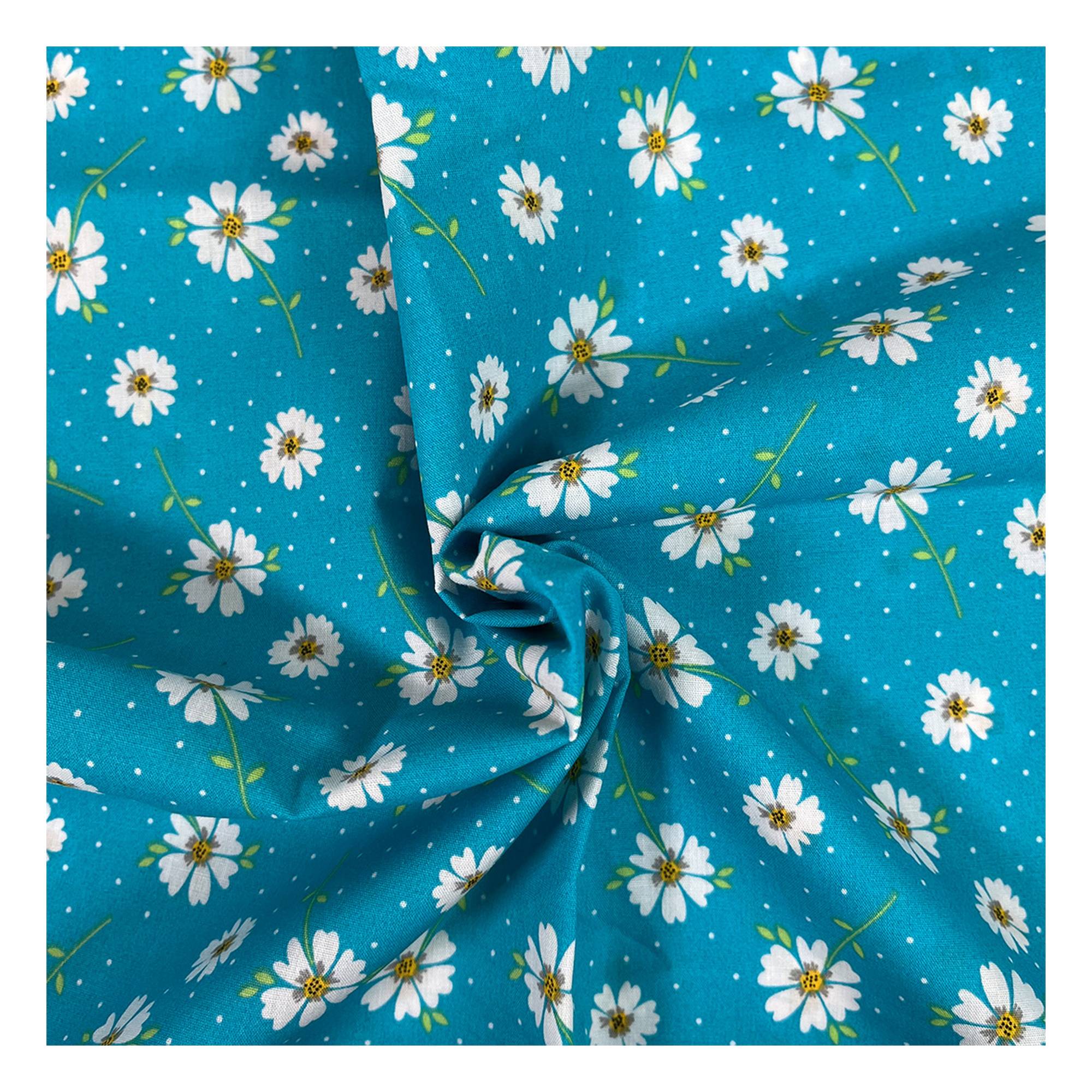 Teal Daisy Spot Polycotton Fabric by the Metre