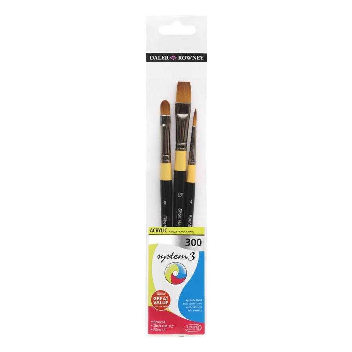Daler-Rowney System3 Acrylic 300 Long Handle Brush Set 3 Pack