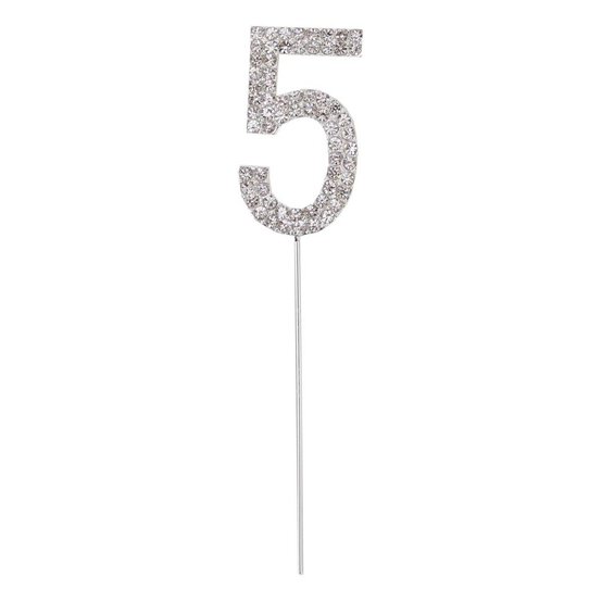 Silver Diamante Number 5 Cake Pick