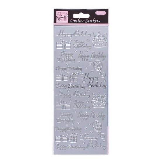 Anita's Silver Happy Birthday Outline Stickers