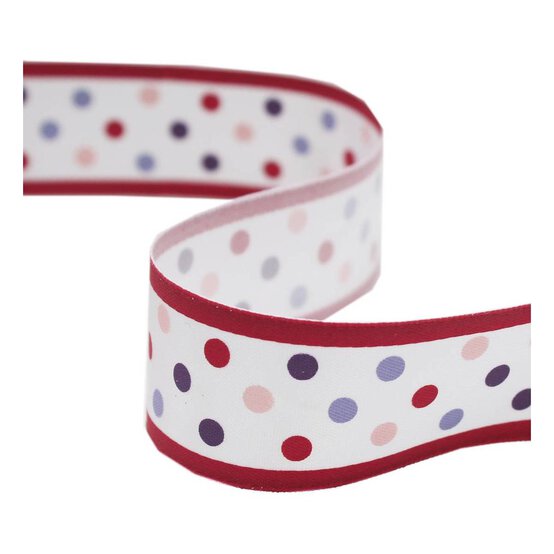 Purple and Red Polka Dot Satin Ribbon 25mm x 2.5m