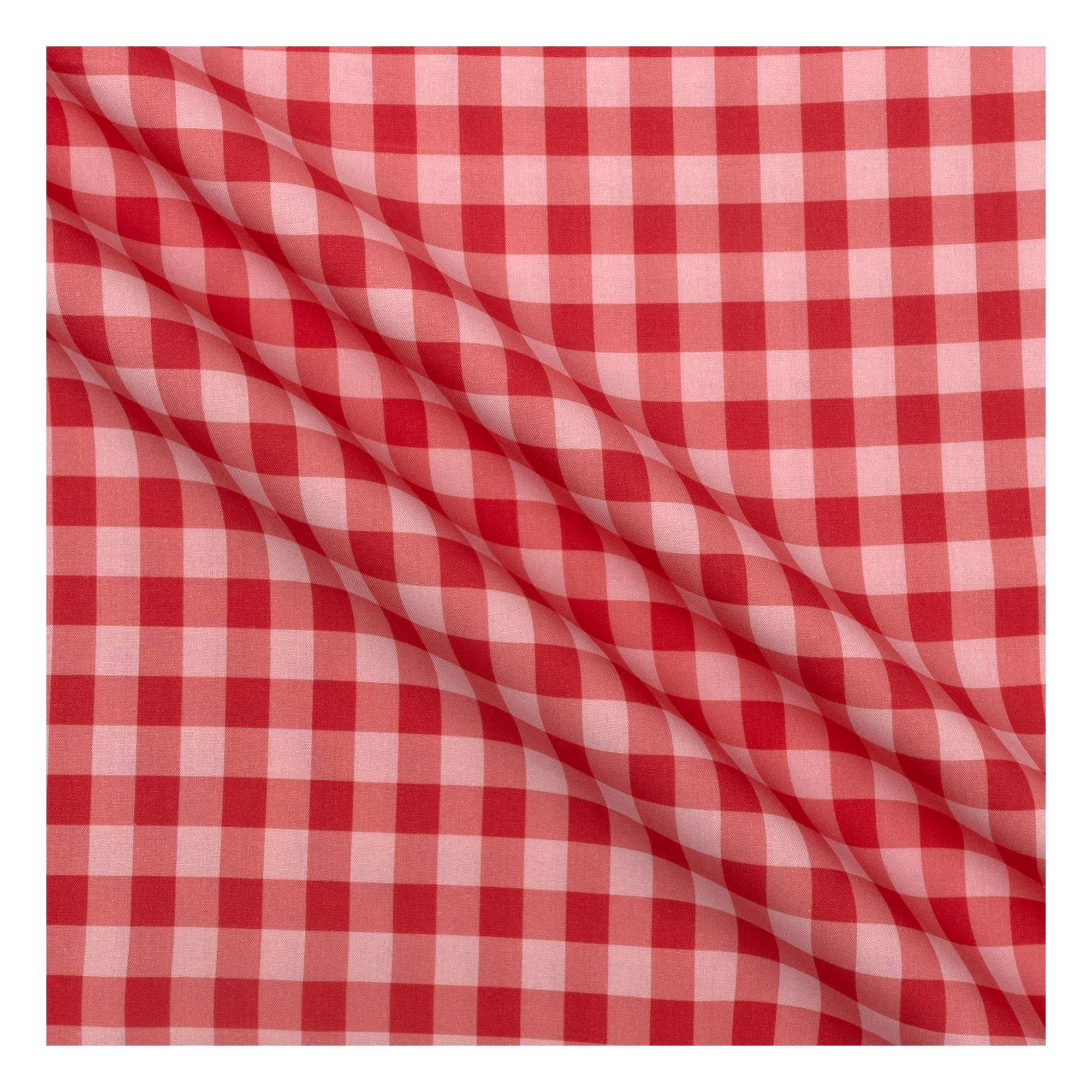 Red and Pink Gingham Viscose Fabric by the Metre