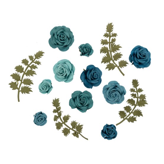 Handmade Aqua Whitny Flowers 14 Pack