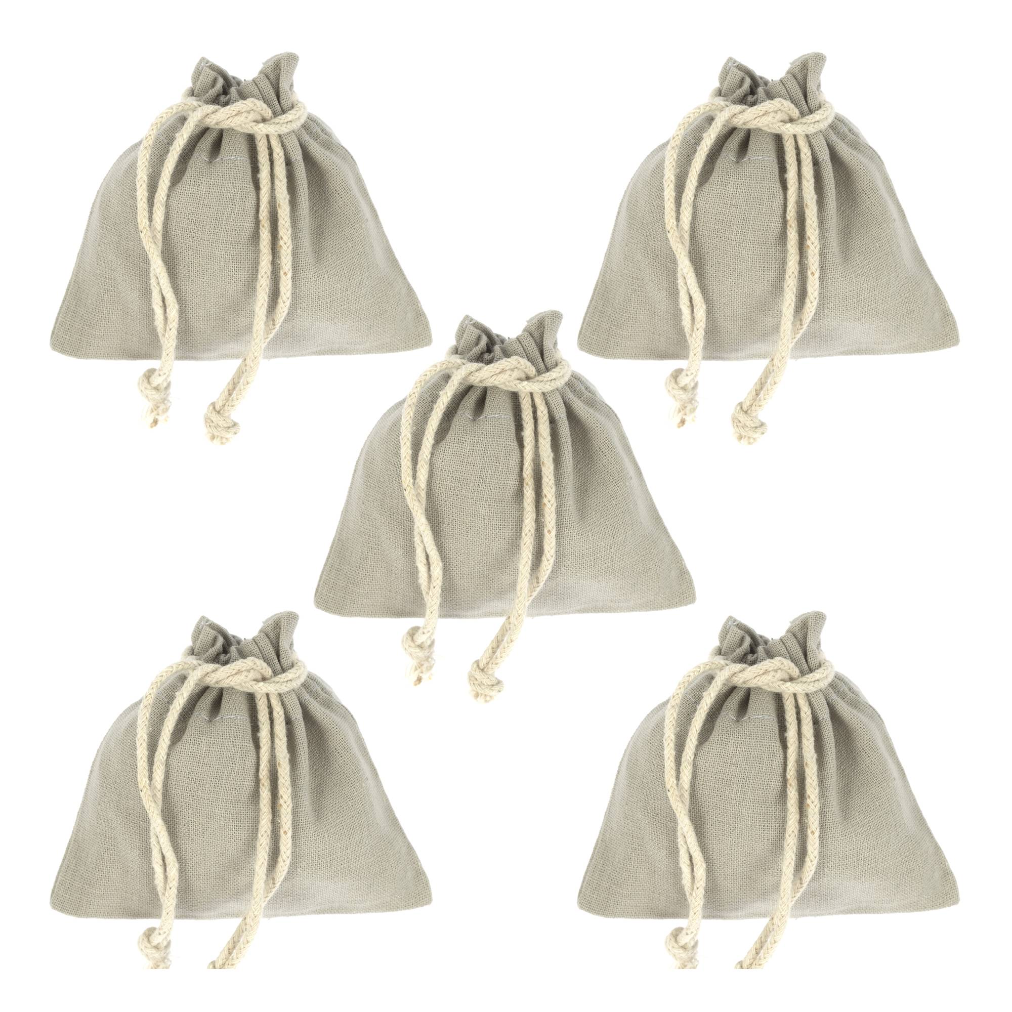 Grey Mini Cotton Drawstring Bags 5 Pack