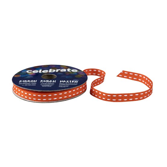 Hot Orange Grosgrain Running Stitch Ribbon 6mm x 5m