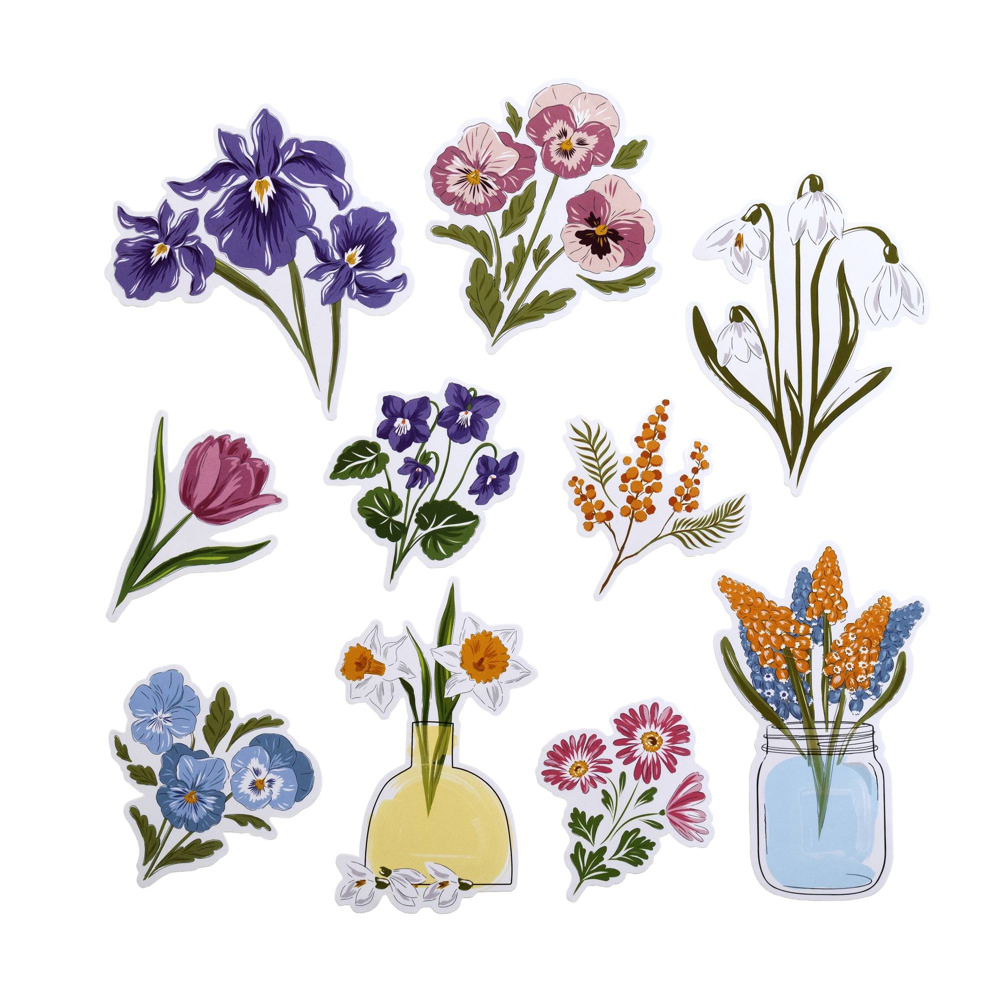 Floral Vinyl Sticker Toppers 10 Pieces