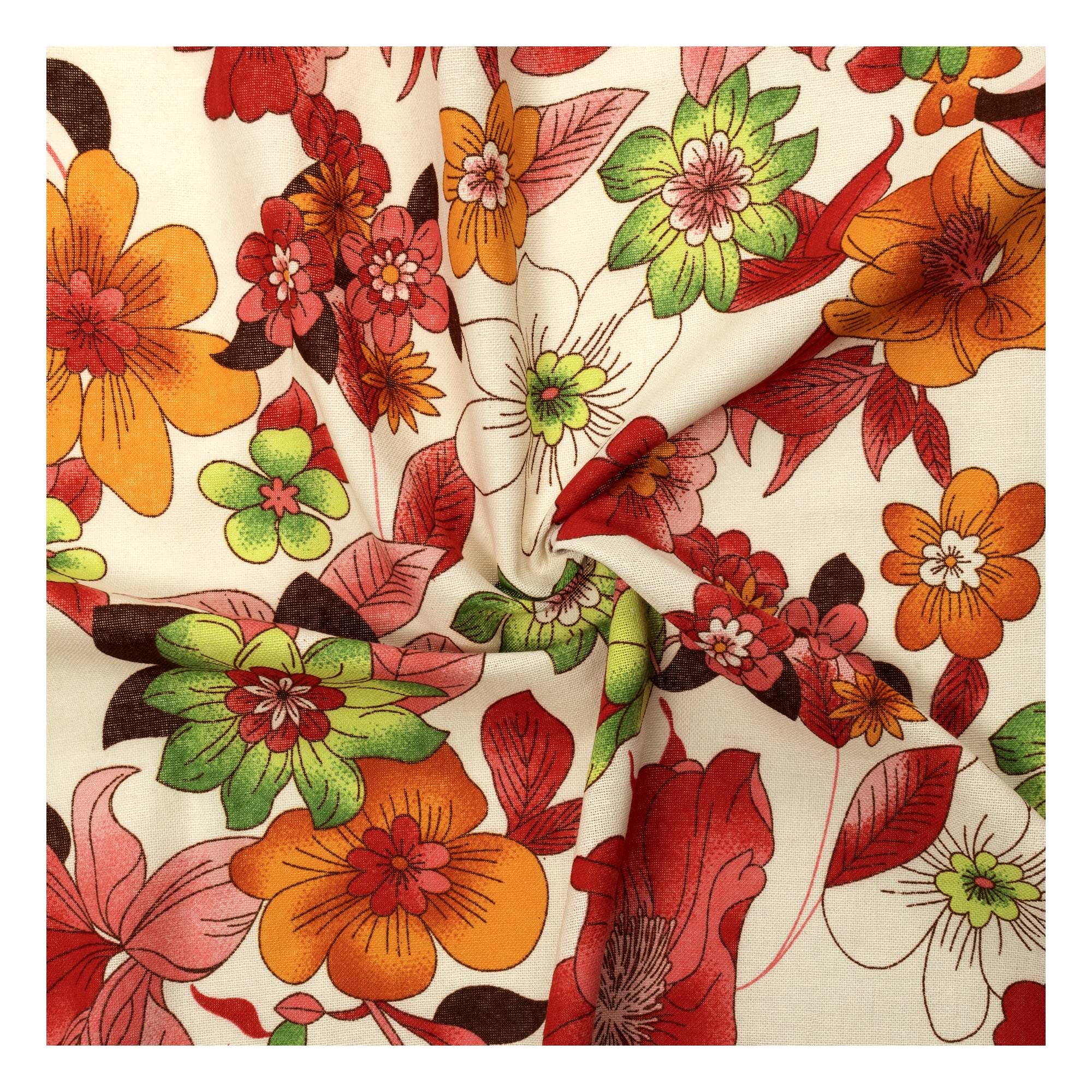 Red Hibiscus Print Linen Look Fabric by the Metre