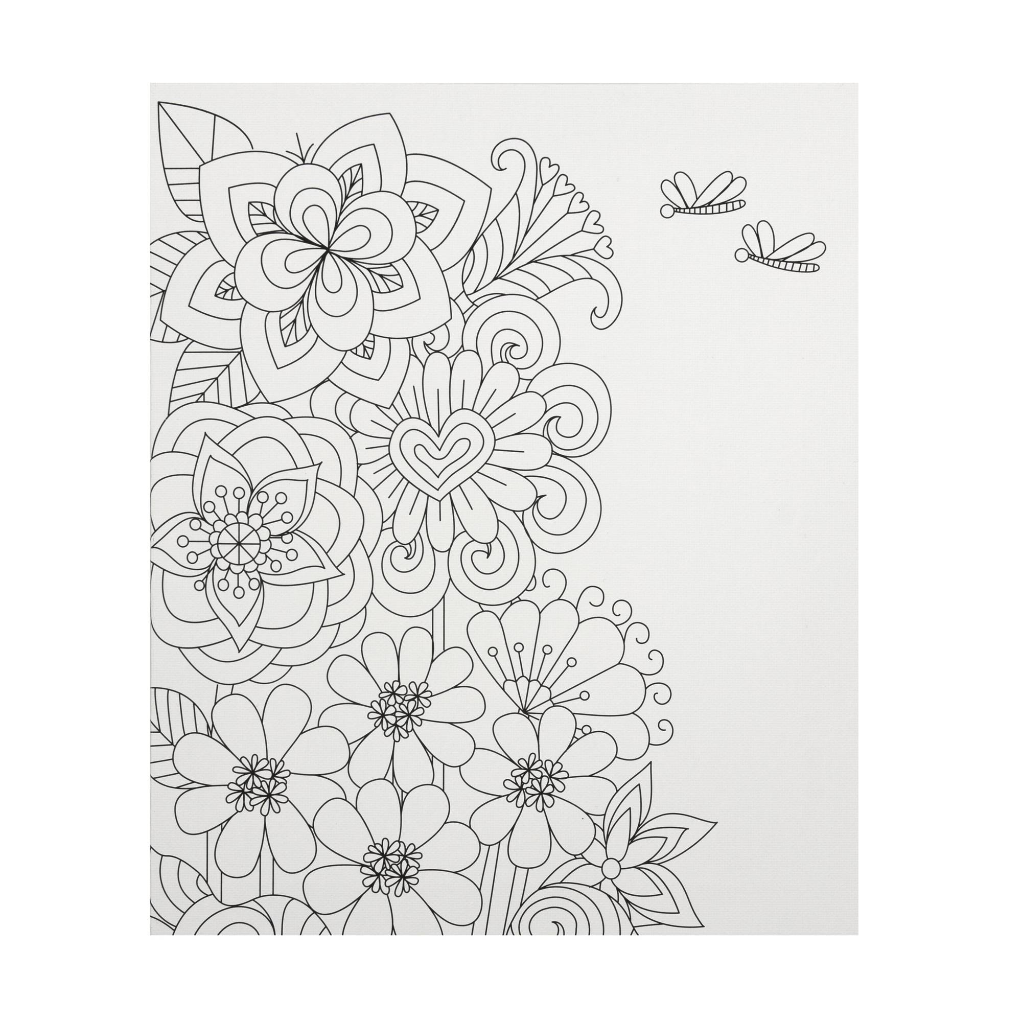 Flowers and Dragonflies Colour-in Canvas