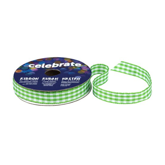 Lime Gingham Ribbon 9mm x 5m