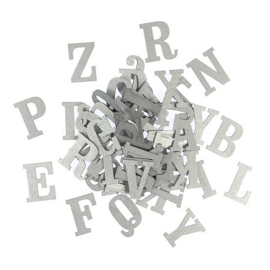 Silver Wooden Letters 52 Pieces