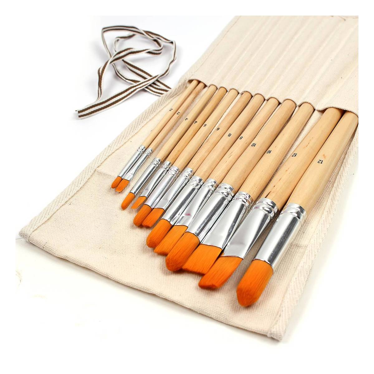 12 Nylon Paint Brushes in Canvas Holder