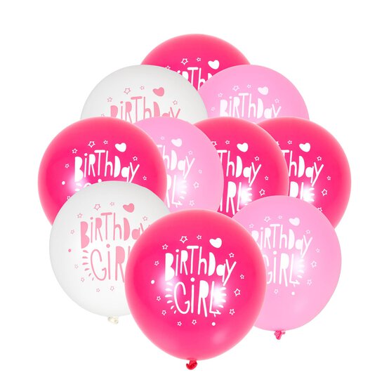 Pink Happy Birthday Latex Balloons 10 Pack