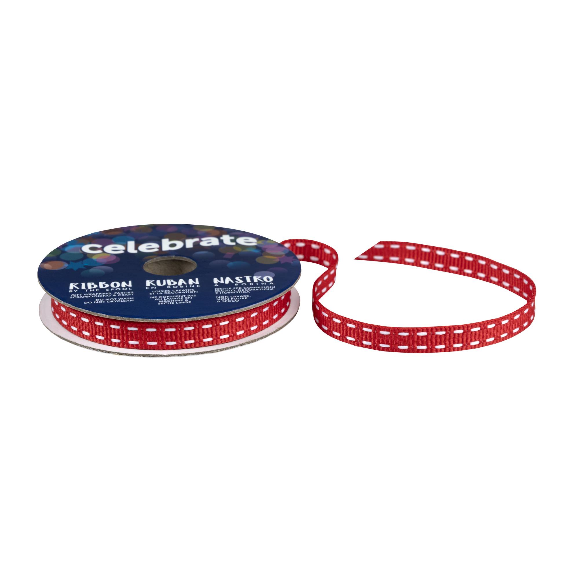 Red Grosgrain Running Stitch Ribbon 6mm x 5m