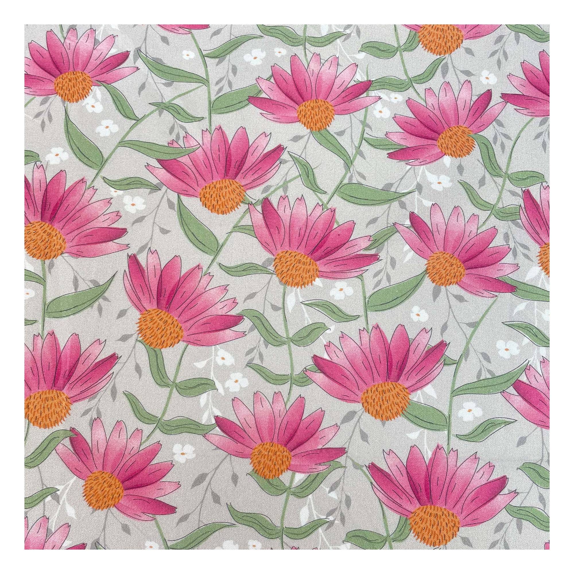 WI Grey Cone Flower Cotton Fabric by the Metre