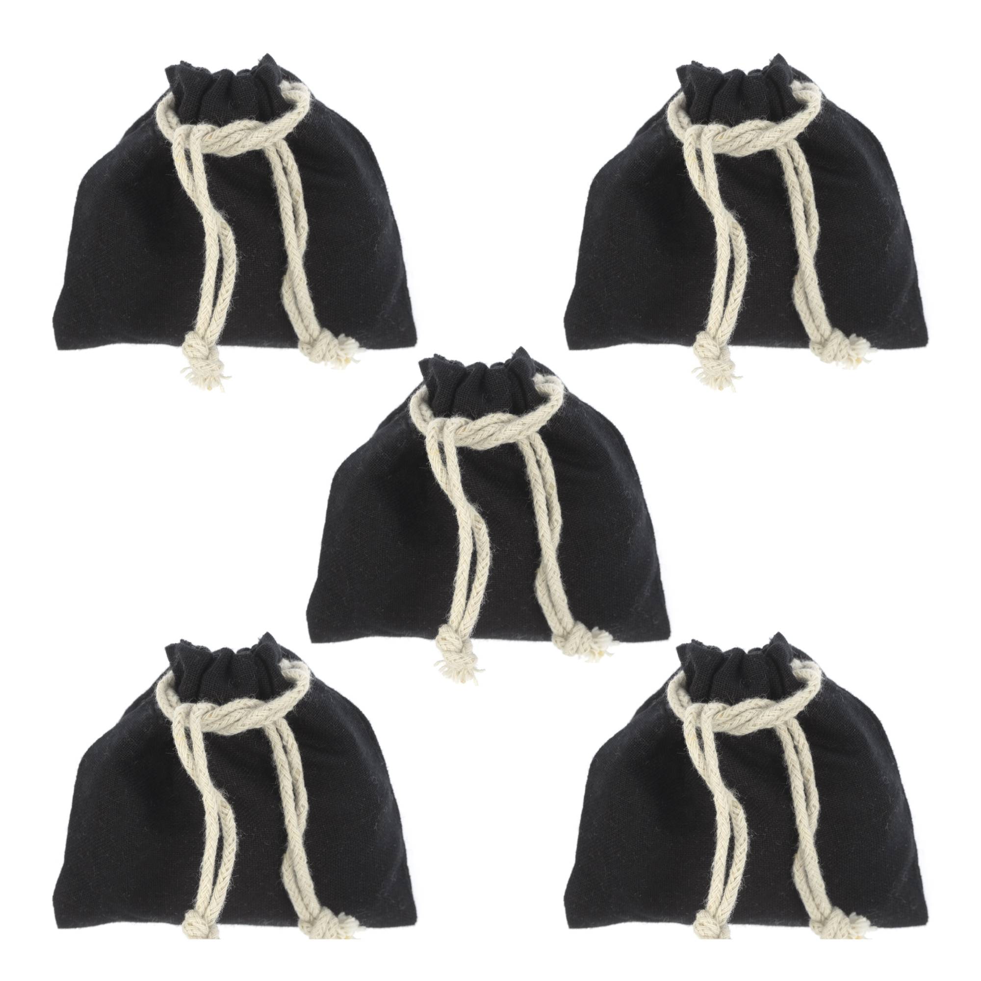Black Mini Cotton Drawstring Bags 5 Pack