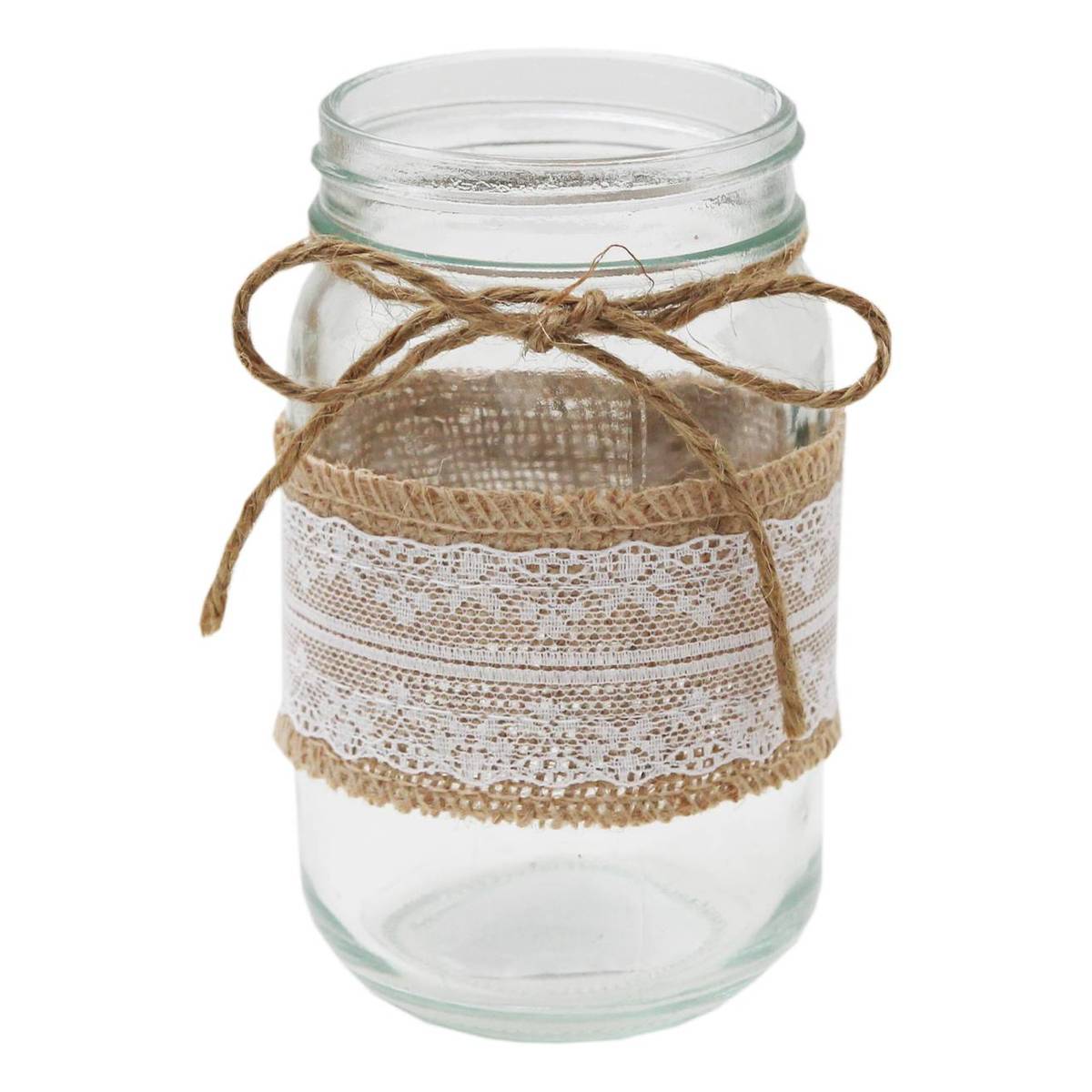 Glass Jar with Hessian 7.5cm x 13cm
