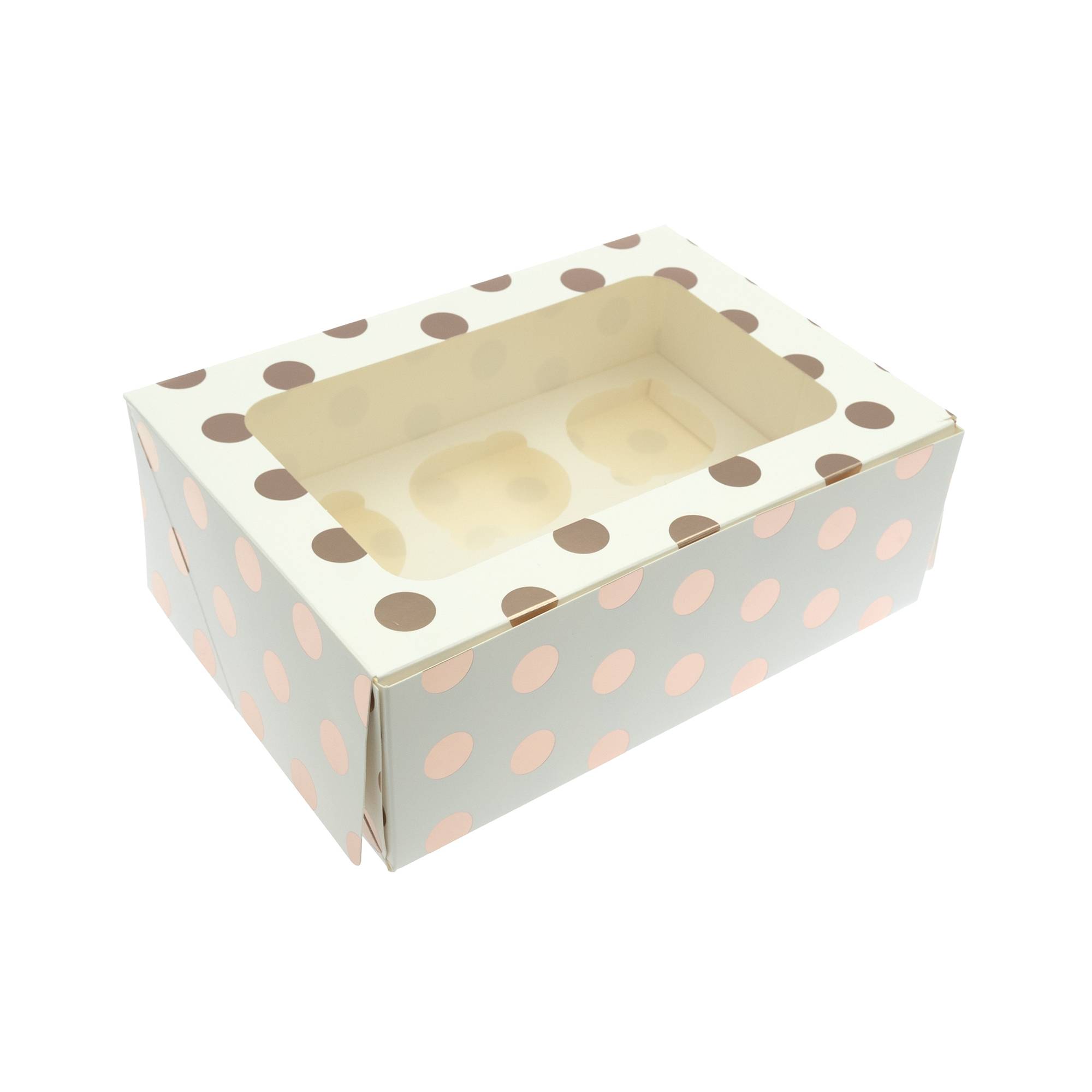 Rose Gold Polka Dot Cupcake Tray Box 6 Wells