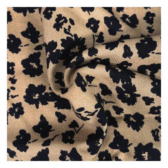 Beige and Black Two-Tone Floral Brushed Print Fabric by the Metre