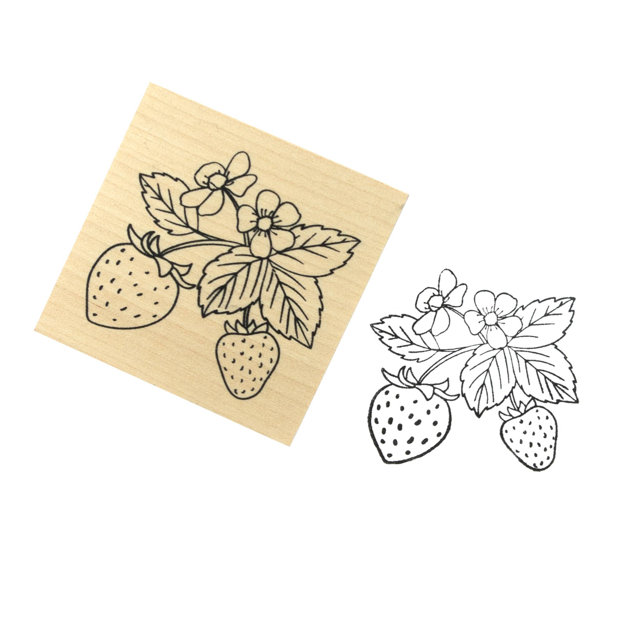 Strawberries Wooden Stamp 5cm x 5cm