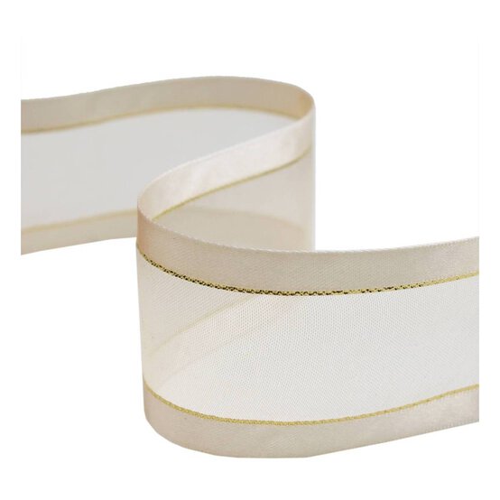 Cream Organza Gold Satin-Edged Ribbon 38mm x 4m