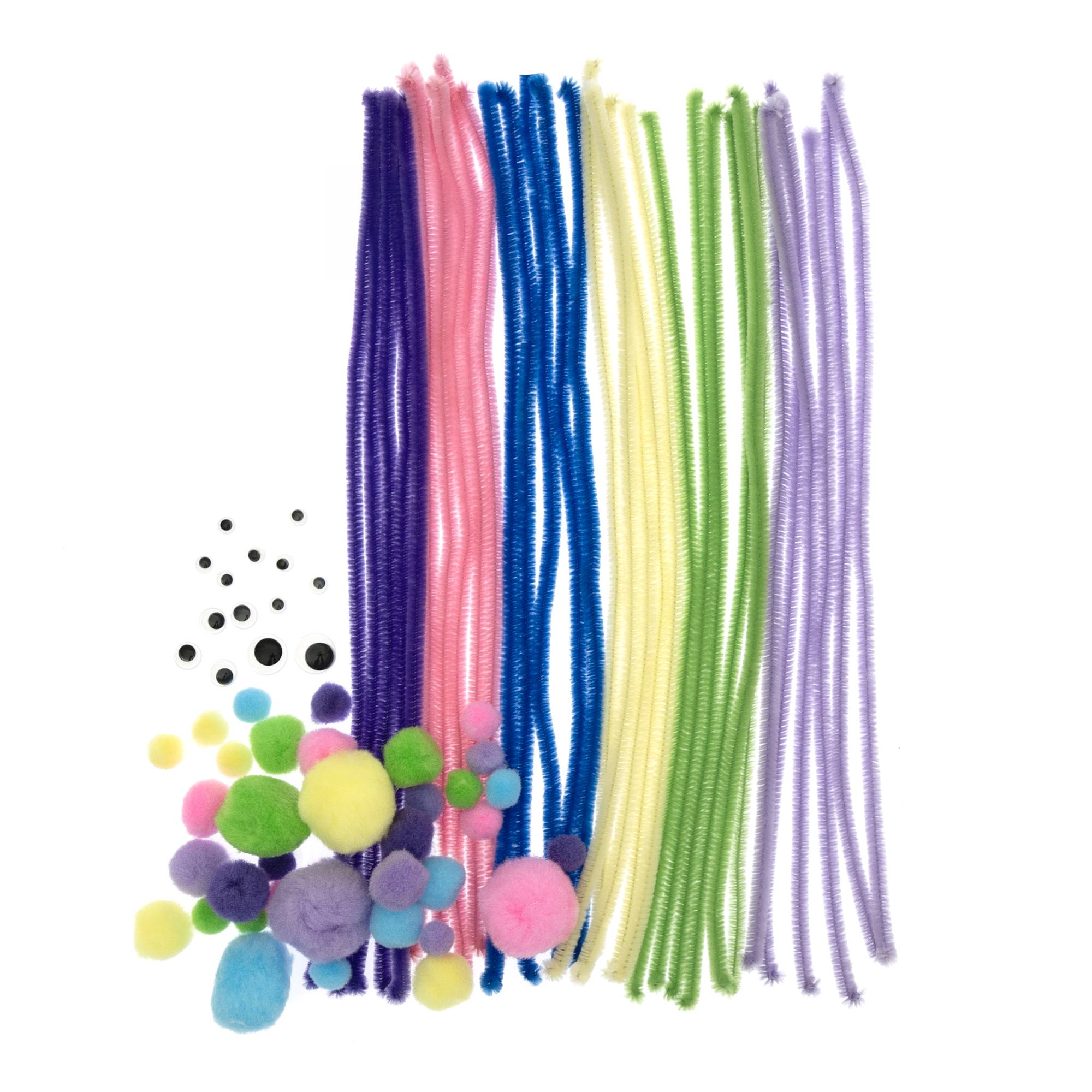 Pastel Pipe Cleaners and Pom Poms Craft Pack 80 Pieces