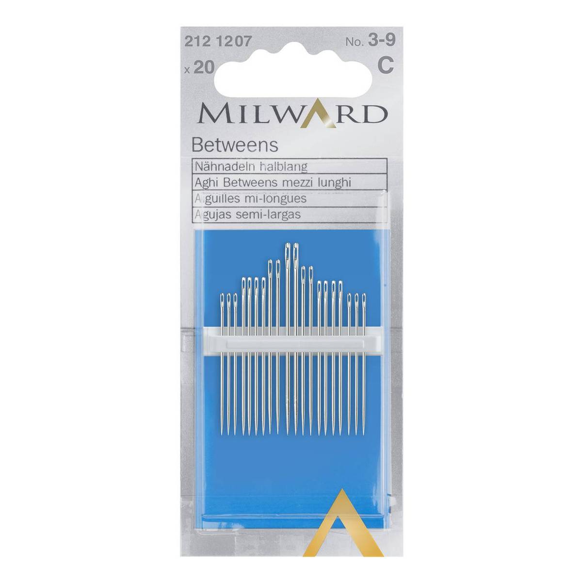 Milward No. 3 to 9 Betweens Sewing Needles 20 Pack