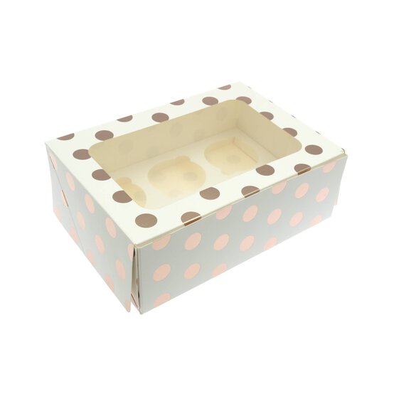 Rose Gold Polka Dot Cupcake Tray Box 6 Wells