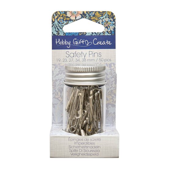 Blue Woodblock Floral Assorted Safety Pins 50 Pack