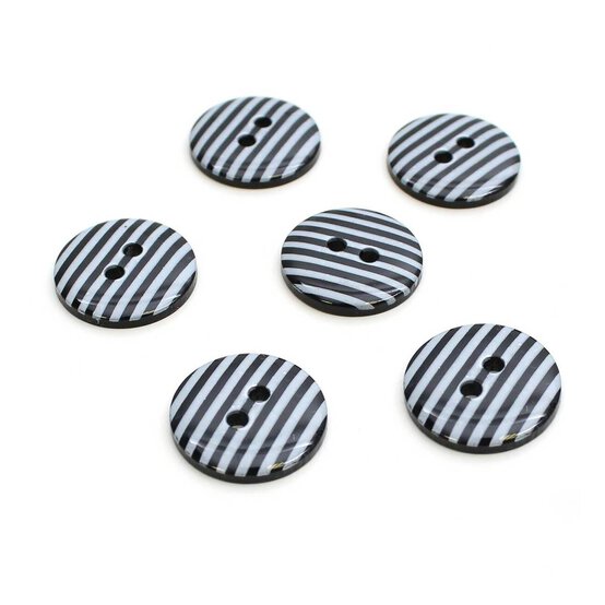 Hemline Black Novelty Stripey Button 6 Pack