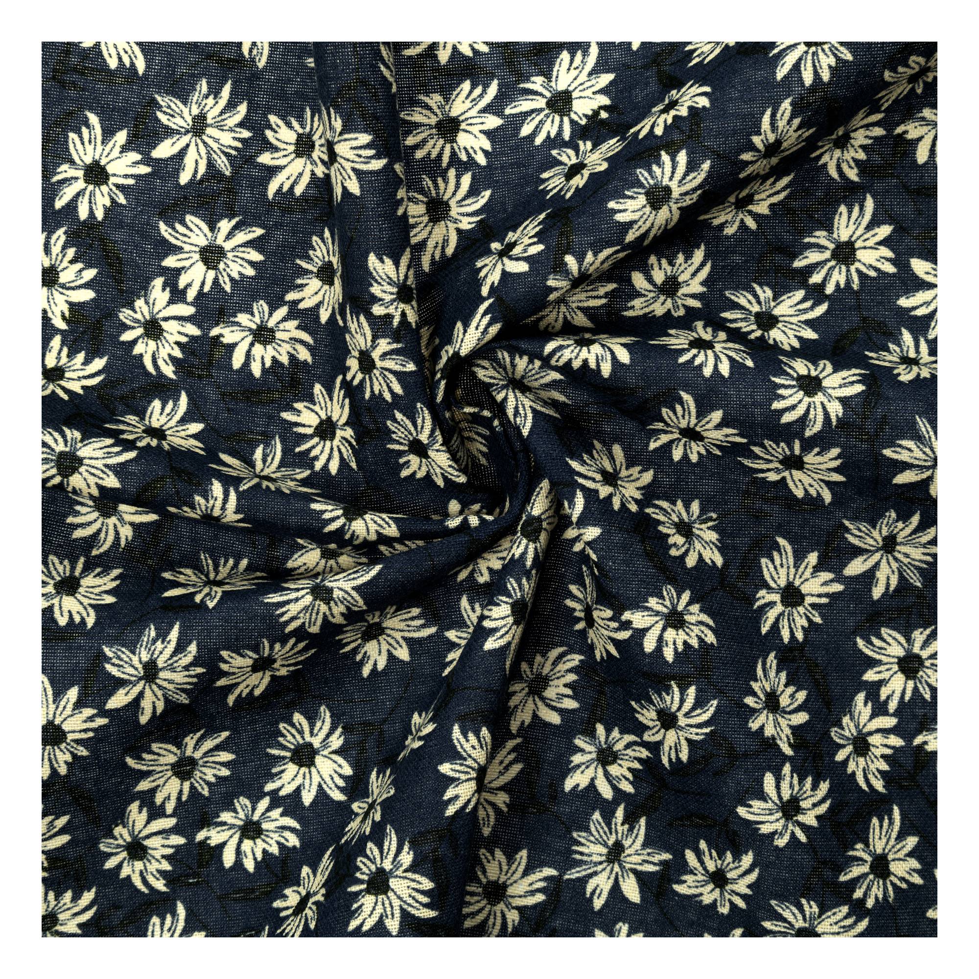 Teal Daisy Print Linen Look Fabric by the Metre