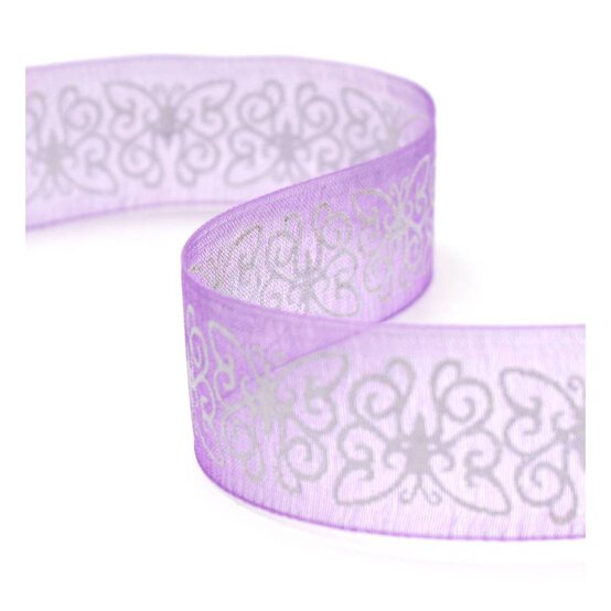 Purple Butterfly Organdie Ribbon 25mm x 3m