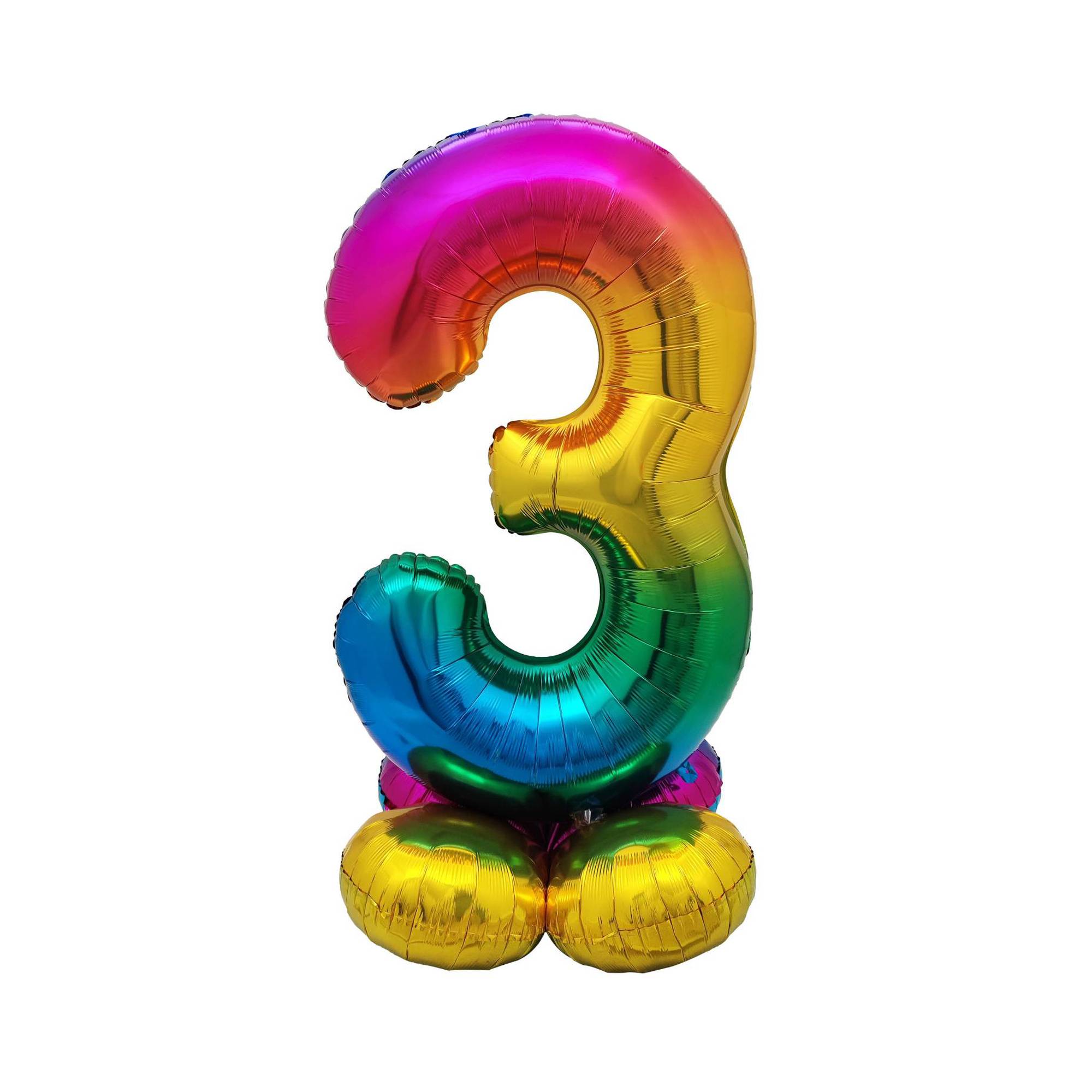 Standing Multicoloured Number 3 Balloon 90cm