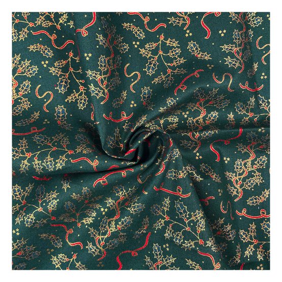 Green Traditional Holly Cotton Fabric by the Metre