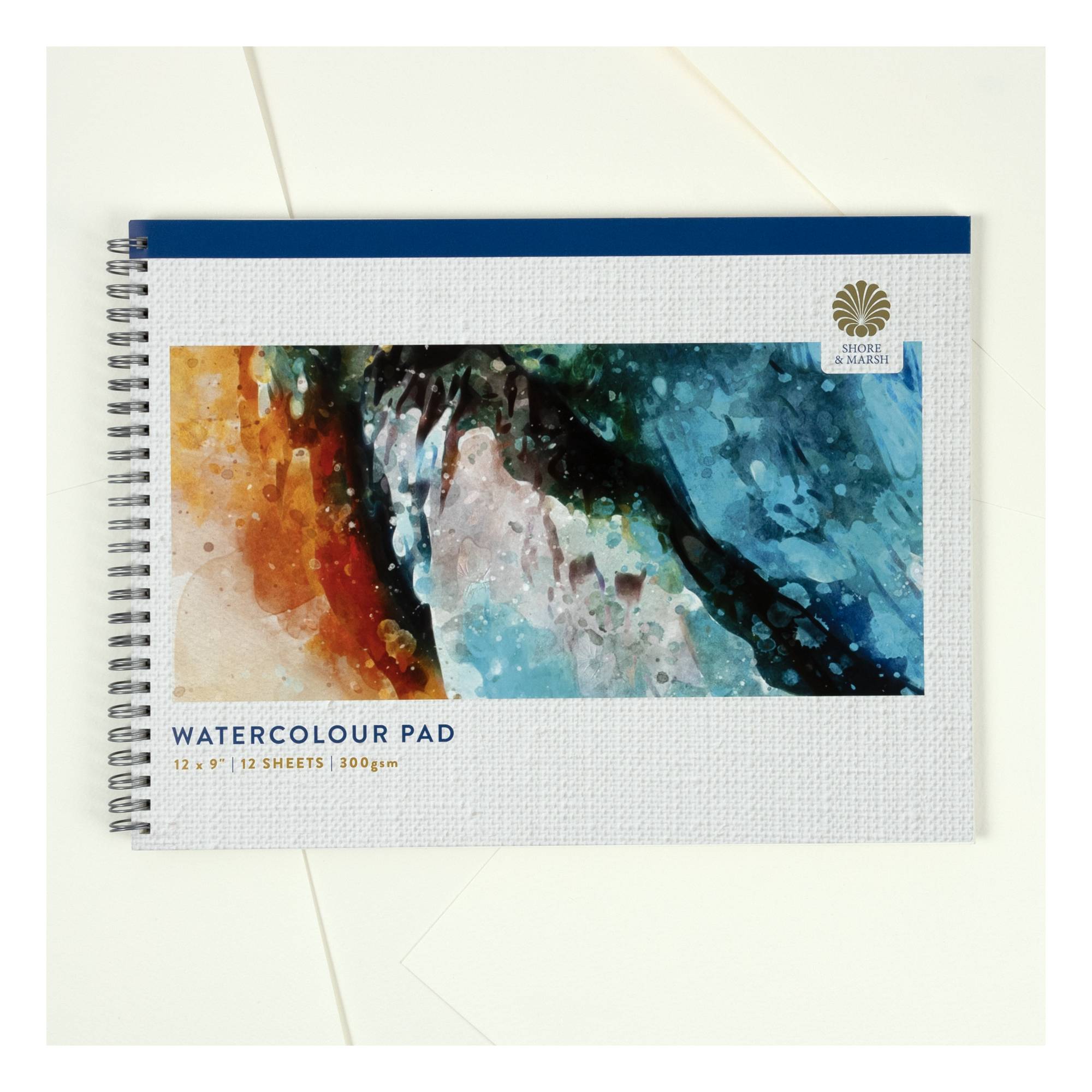 Shore & Marsh Cold Pressed Watercolour Spiral Pad 12 x 9 Inches 12 Sheets