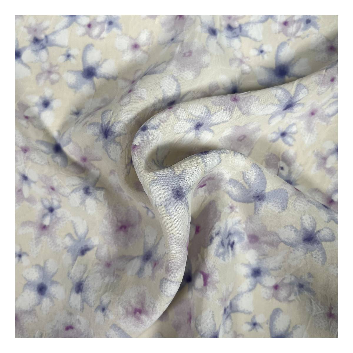 Lilac Watercolour Floral Crinkle Print Fabric by the Metre