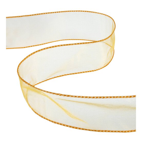 Bright Gold Wire Edge Organza Ribbon 63mm x 3m